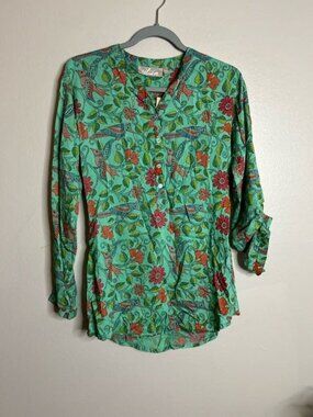Womens Top Extra Small Popover Bird Exotic Print Colorful Novelty Tunic Utsa